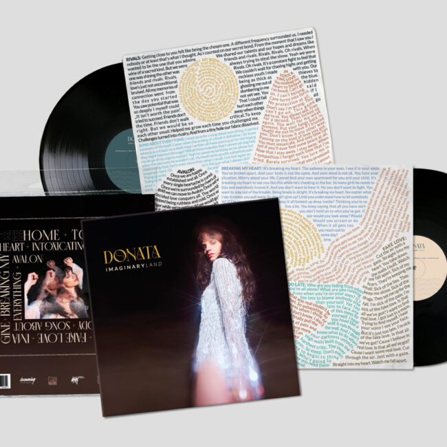 Vinyl packaging for Donata's Imaginary Land album release by Yvonne Hartmann