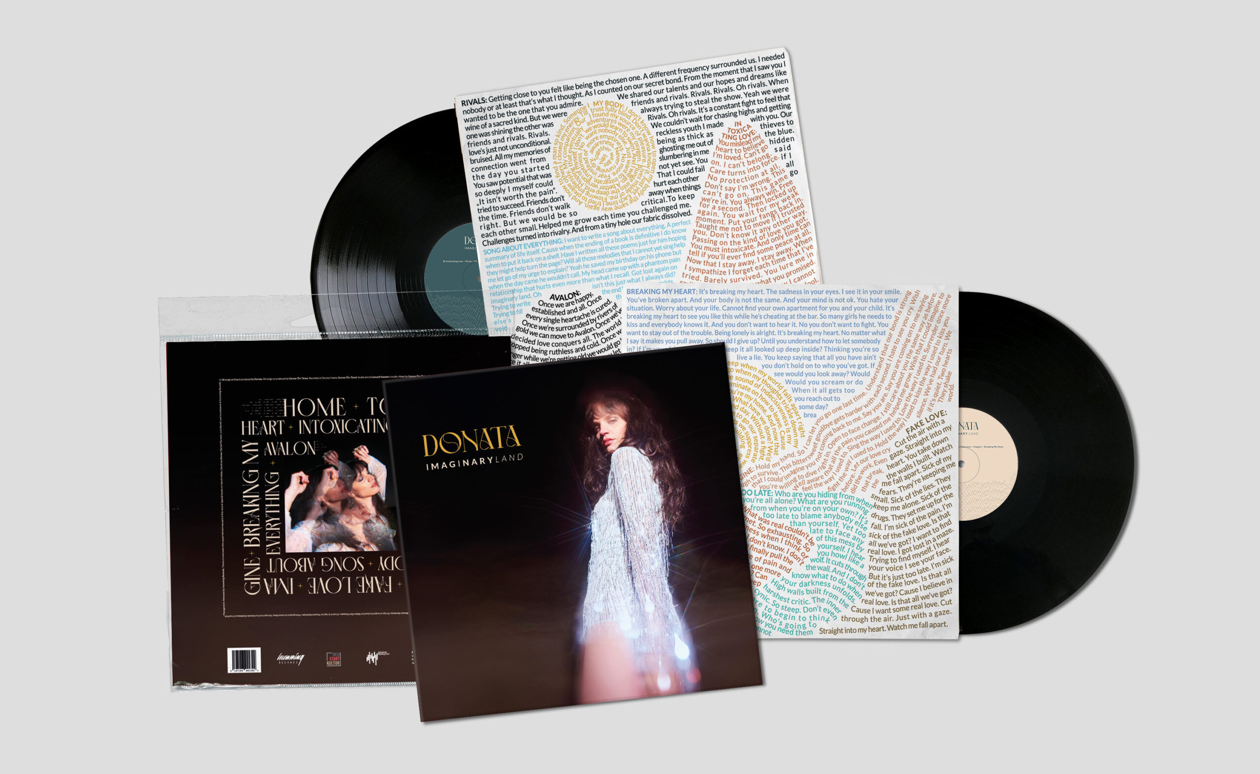 Vinyl packaging for Donata's Imaginary Land album release by Yvonne Hartmann