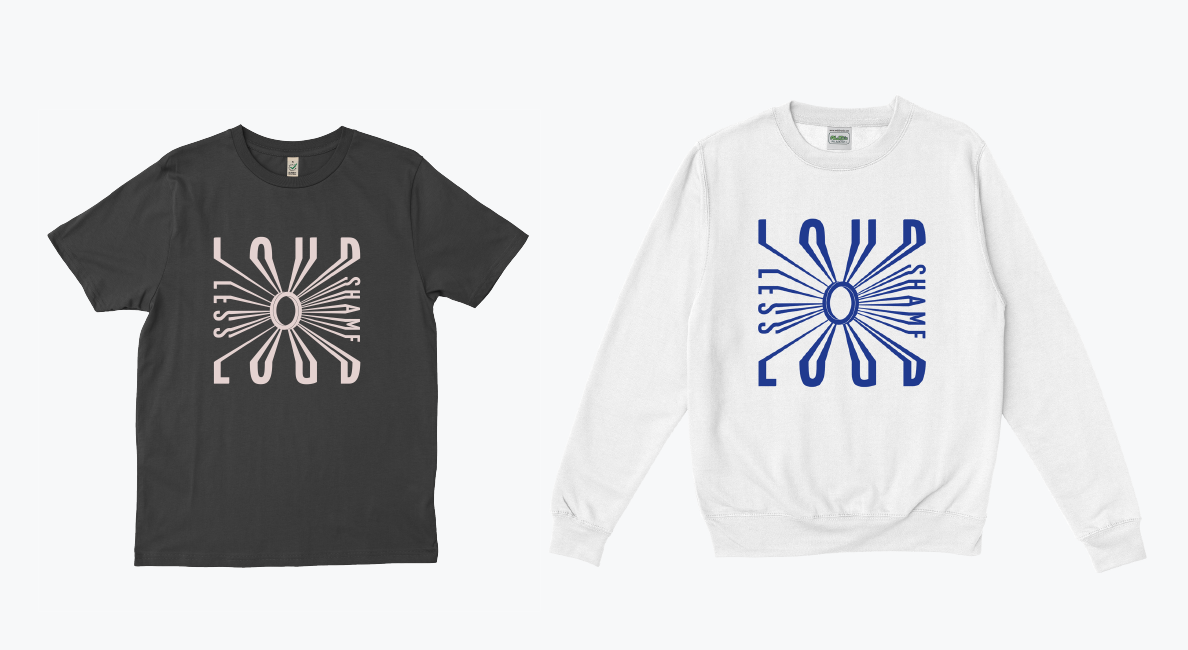 Merch design for NOSOYO's album release "Loud and Shameless" by Yvonne Hartmann