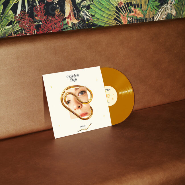 Golden Sign vinyl sleeve designed by Yvonne Hartmann and signed by Meravi with leaf gold