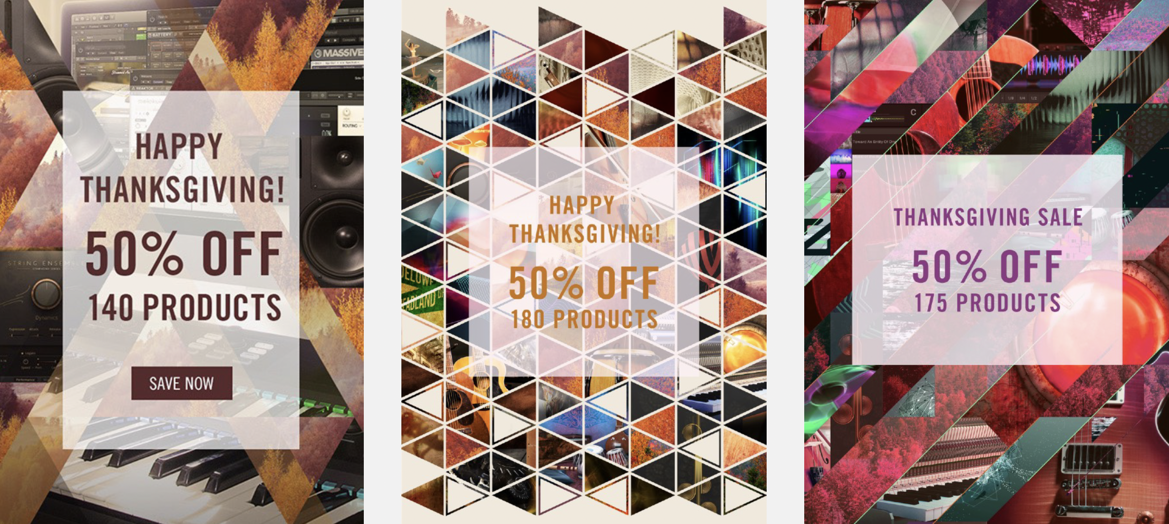 Key creatives for Native Instruments Thanksgiving campaigns designed by Yvonne Hartmann