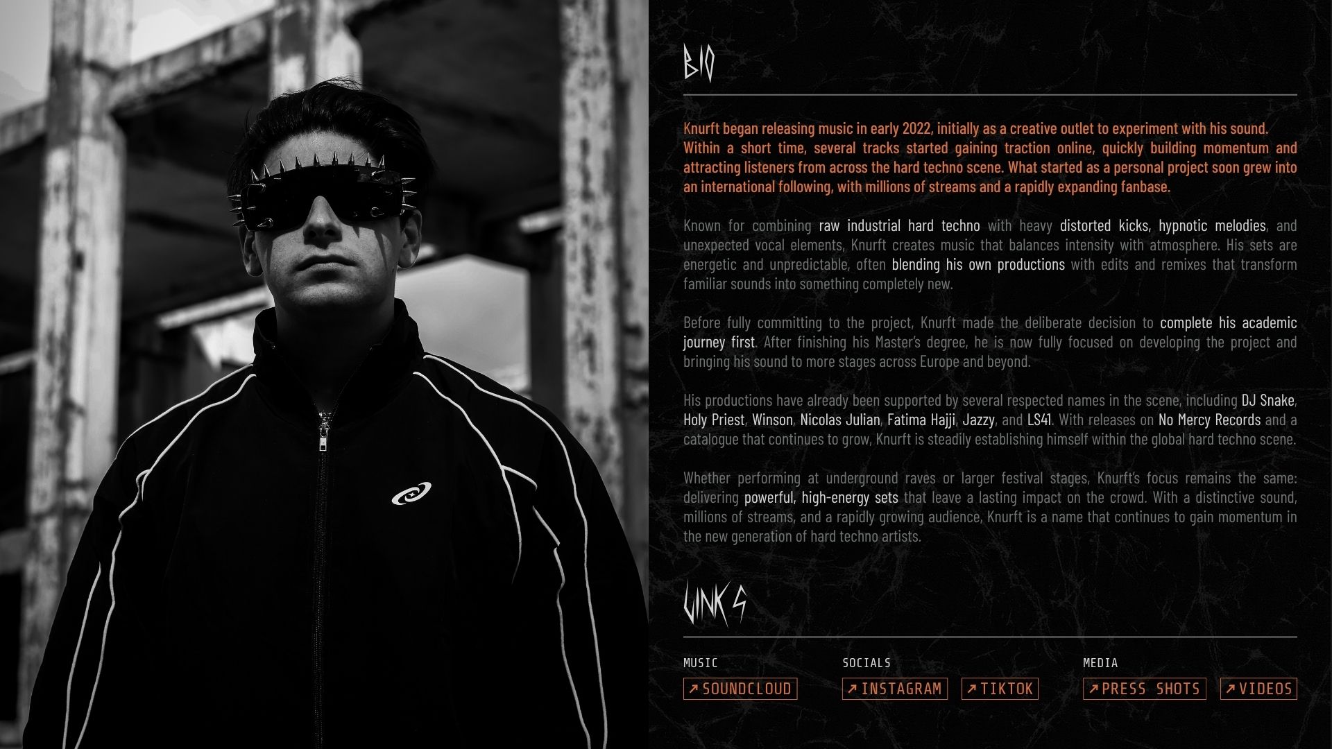 Design of an electronic press kit by Yvonne Hartmann for the Dutch music producer KNURFT